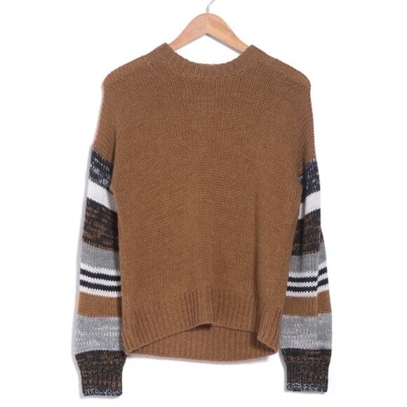 360 Sweater Italian Yarn Jayne Colorblock Sweater Brown Black White Size Small - Picture 1 of 6